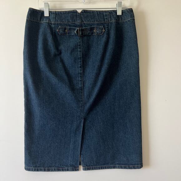 Vintage Ralph Lauren Jeans Co Dark Denim Gold Button Pencil Skirt Womens 8P - Picture 2 of 11